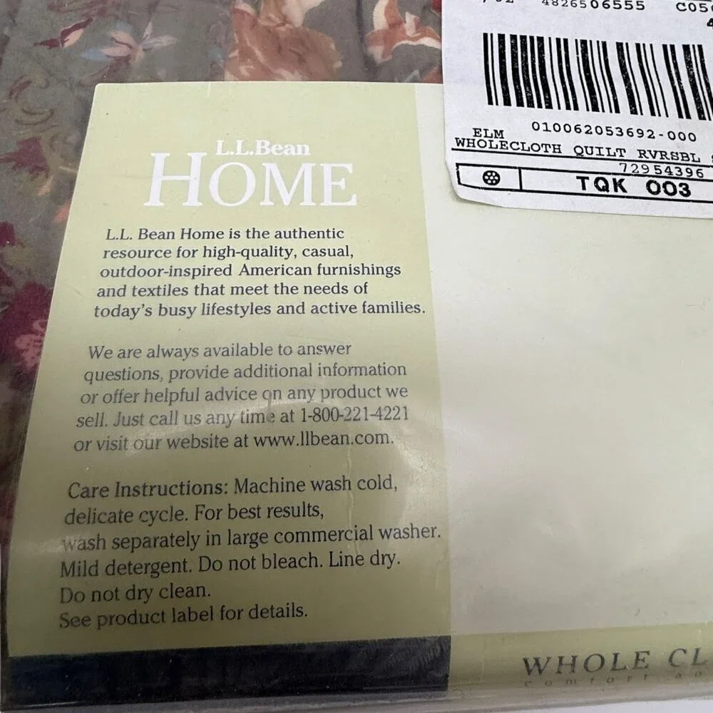 LL BEAN Quilted Pillow Sham Green Floral Rustic Farmhouse Standard Pillowcase Co